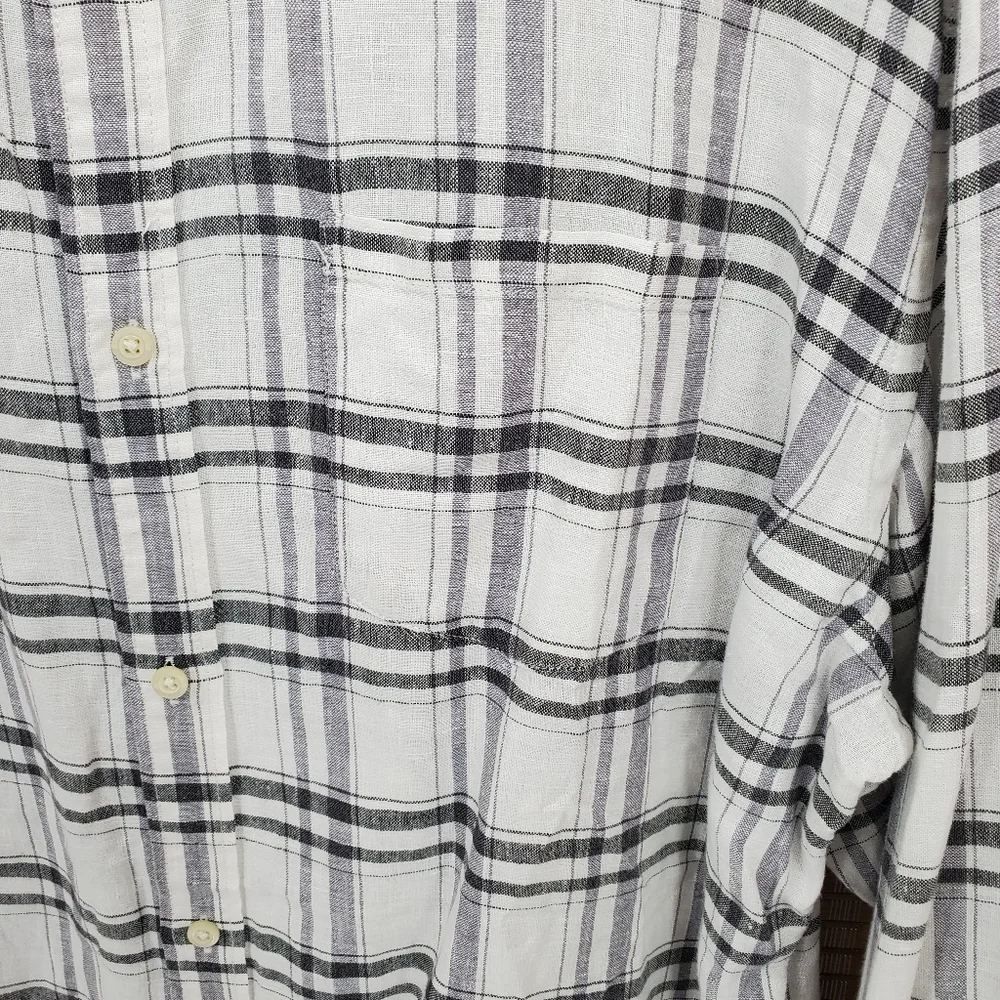 ♧ Banana Republic Camden Fit Linen Plaid Button Down Shirt Size XL White Black
